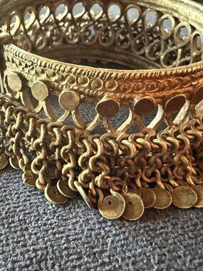 Antique or vintage ethnic tribal silver bracelet, rigid, hinged bangle structure